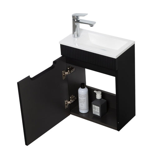 Badplaats Toiletmeubel Thermis 40 x 22 cm – Mat Zwart – Fonteinmeubel met Witte Wastafel