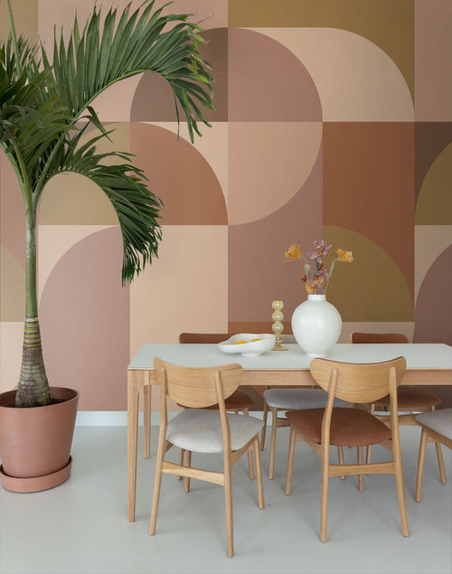 ESTAhome fotobehang cirkels in Bauhaus stijl bruin - 2.5 x 2.79 m - 159646