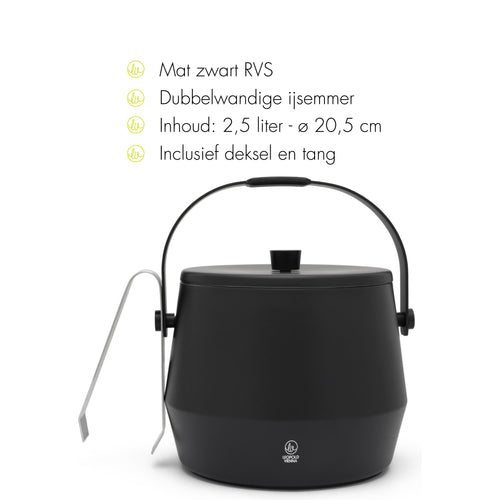 Leopold Vienna - IJsemmer dubbelwandig met deksel - 1,0L met tang mat zwart - vtwonen shop