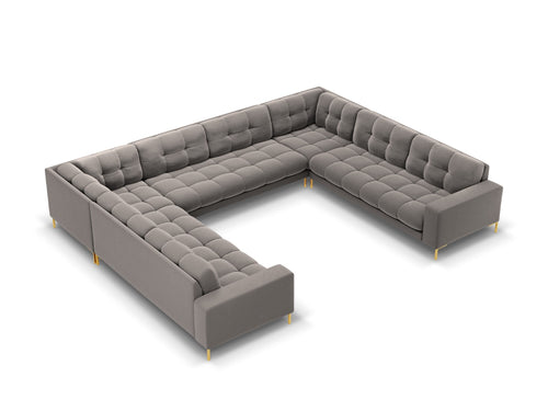 Cosmopolitan Design Panoramische bank Bali 9-zits, flueel, lichtgrijs - 256x327x75cm