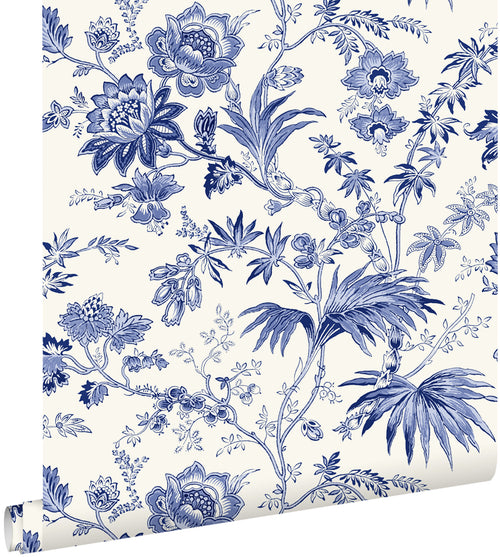 ESTAhome behang vintage bloemen delfts blauw - 50 x 900 cm - 132098