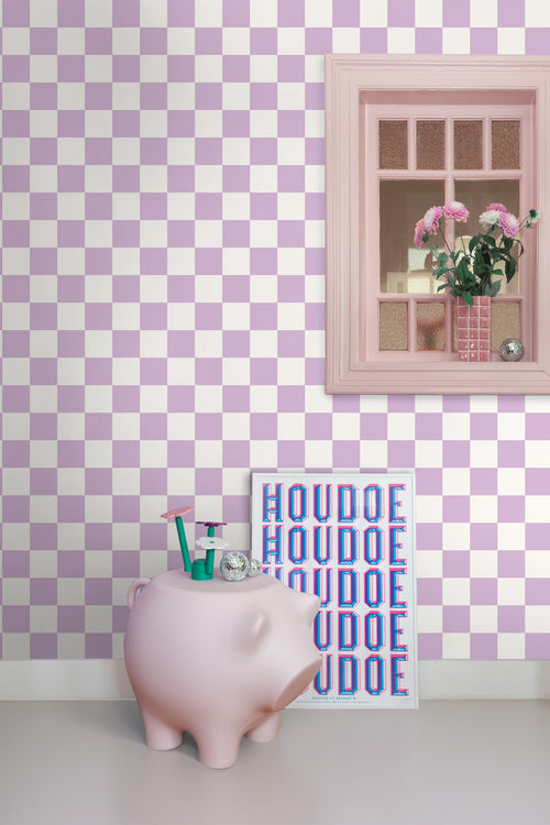 ESTAhome behang geblokt motief lila paars en wit - 53 cm x 10.05 m - 139997 - vtwonen shop