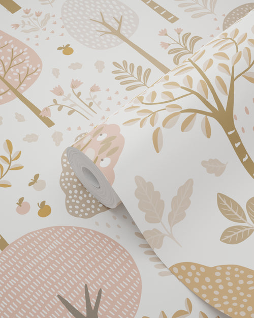 ESTAhome behang bosrijk landschap roze, bruin en wit - 50 x 900 cm - 139799 - vtwonen shop