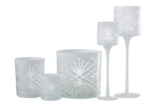 J-Line theelichthouder op voet Santorini - glas - wit - large - vtwonen shop