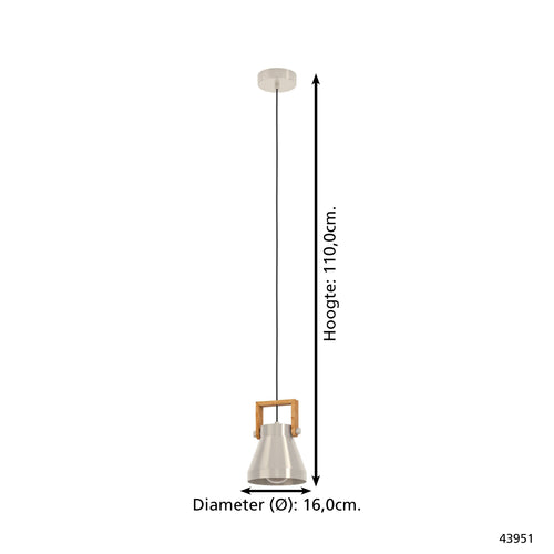 EGLO hanglamp Cawton - e27 - ø 16 cm - grijs/bruin - hout