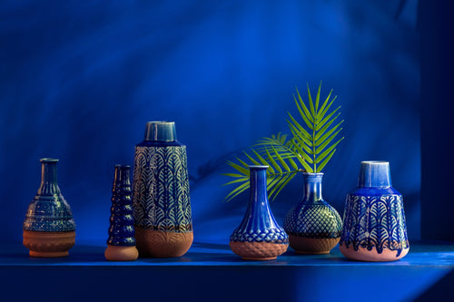J-Line vaas Leo Buoys - porselein - blauw - 17.5 cm hoog