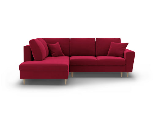 Cosmopolitan Design Uitklapbare hoekbank links met opbergdoos Kyoto 5-zits, flueel rood - 194x243x88cm