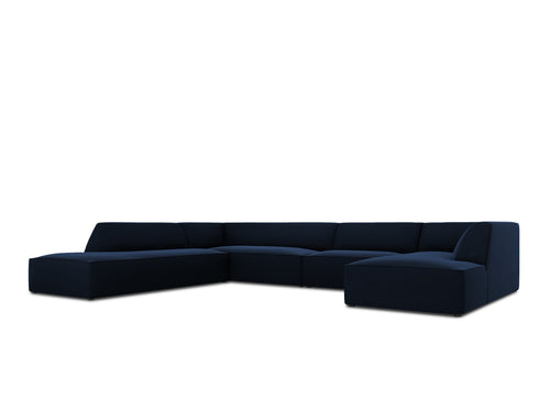 Micadoni Panoramische hoekbank links Ruby 7-zits, flueel, koningsblauw - 273x366x69cm