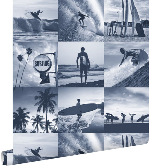 ESTAhome behang foto's van surfers donkerblauw - 53 cm x 10.05 m - 138954