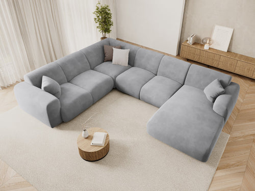 Cosmopolitan Design Panoramische hoekbank links Nolio 6-zits, flueel lichtgrijs - 252x342x72cm