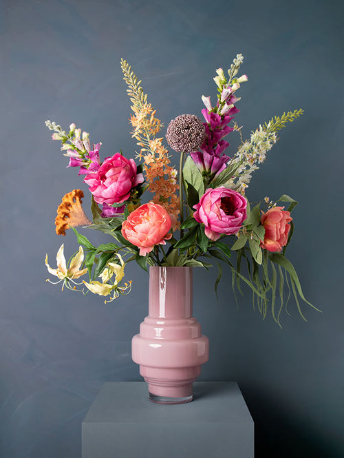Madame Fleurie The Dreamer Grande Boeket inclusief Vaas – Luxe Zijden bloemen Pioenroos, Gloriosa & Citroen – Zomers Design - 20,5cm x 35,5cm