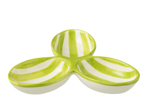 J-Line serveerschaal Granada Stripes Clover - keramiek - wit/groen