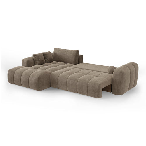 Premium Interiors - Linkshoekbank met slaapfunctie en opbergruimte SKY - kruisbinding  mol 310cm