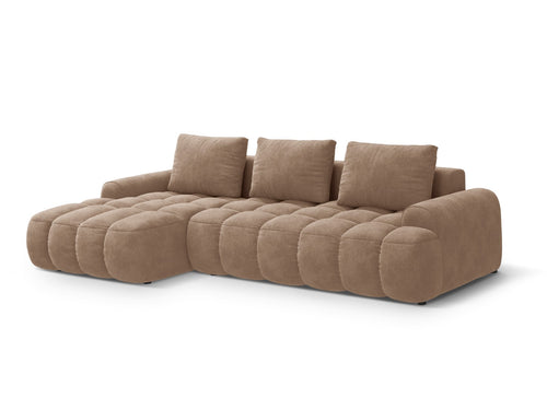 Cosmopolitan Design Uitklapbare hoekbank links met opbergdoos Linz 3-zits, flueel donkerbeige - 142x275x84cm