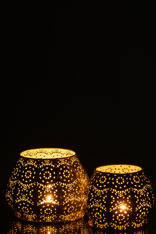 J-Line theelichthouder Cylinder - metaal/glas - geel - large - vtwonen shop