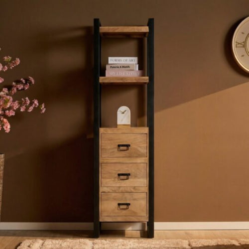 Starfurn Boekenkast Britt - Naturel Hout - 3-Lades - 55x40x200cm