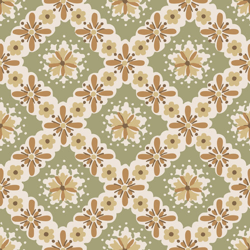 ESTAhome behang vintage bloemen groen en terracotta - 50 x 900 cm - 131504 - vtwonen shop