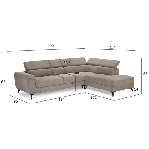 Furnhouse chaise longue bank rechts Betis - Taupe - Stof - 95x290x90