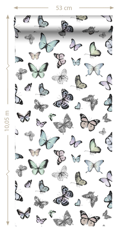 ESTAhome behang vlinders mintgroen en pastel paars - 53 cm x 10.05 m - 138875