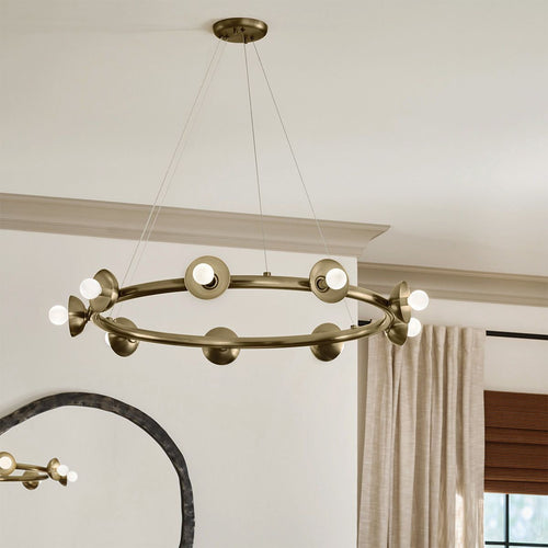 Zylindrische Pendelleuchte, modernes Champagner-Bronze, 9 x E14
