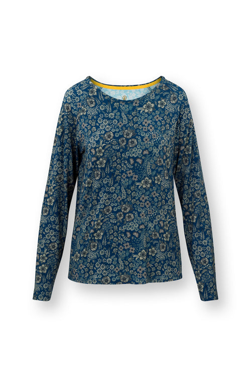Pip Studio - Tina Pyjama t-shirt - Lange mouw Dames - Daisy Dreams - Blauw - L - vtwonen shop