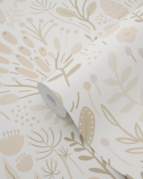 ESTAhome behang bladeren en bloemen wit en beige - 50 x 900 cm - 131389 - vtwonen shop
