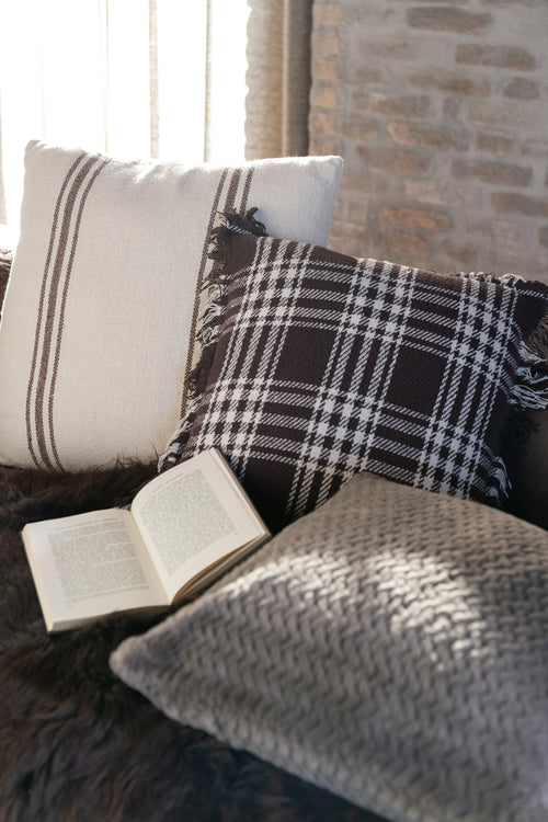 J-Line kussen Breeze Franjes - katoen - beige - 2 stuks