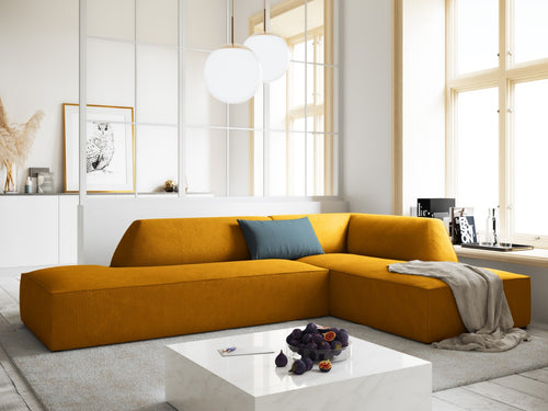 Micadoni - Rechter hoekbank "Ruby" 4 zitplaatsen, ribfluwelen, geel - 180x273x69cm