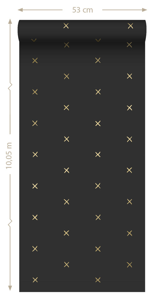ESTAhome behang grafisch motief zwart en goud - 53 cm x 10.05 m - 139130