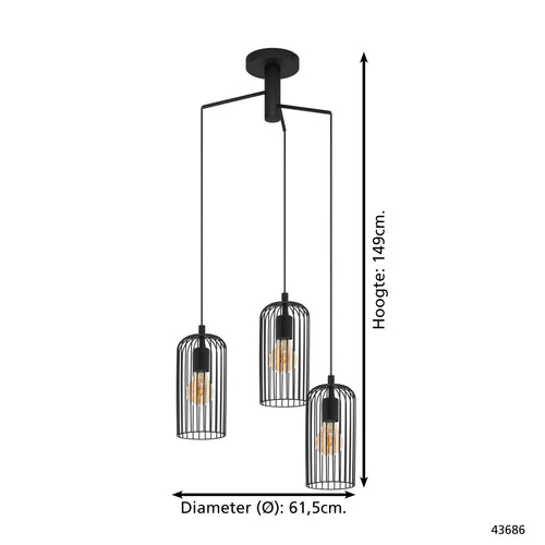 EGLO hanglamp Roccamena 1 - e27 - ø 61,5 cm - zwart - vtwonen shop