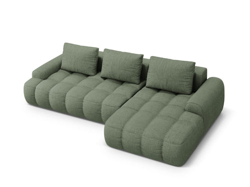 Cosmopolitan Design Converteerbare hoekbank rechts met opbergdoos Linz 3-zits, structurele stof donker olijfgroen - 142x275x84cm