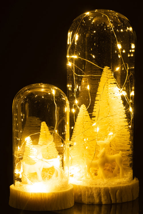 J-Line decoratie Stolp Hoog Herten - glas/polyresin - wit - large - LED lichtjes - vtwonen shop