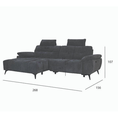 Furnhouse chaise longue bank links Colorado - Zwart - Stof - 156x268x107