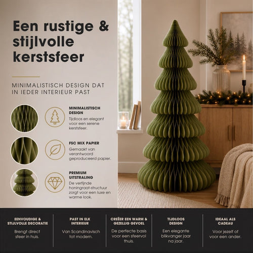 Mica Decorations Papieren Kerstboom - Opvouwbare Kunstkerstboom - H160  x Ø75cm - Kerst Decoratie - FSC Mix - Groen/Goud