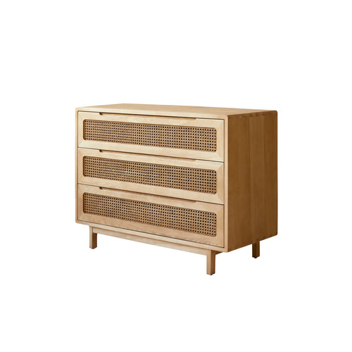 Tikamoon Kindercommode van massief iepenhout en vlechtwerk - Naturel
