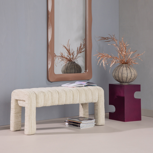 WOOOD bankje gestoffeerd Frex - Bouclé - Naturel - 48x110x43