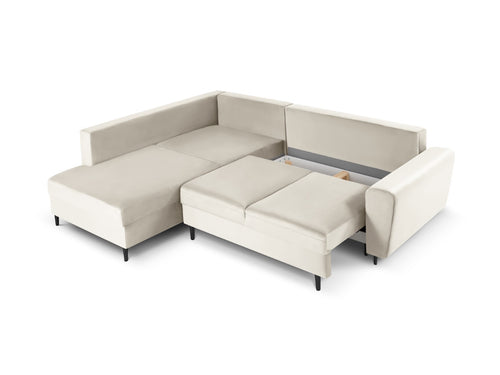 Cosmopolitan Design Uitklapbare hoekbank links met opbergdoos Kyoto 5-zits, flueel, lichtbeige - 194x243x88cm