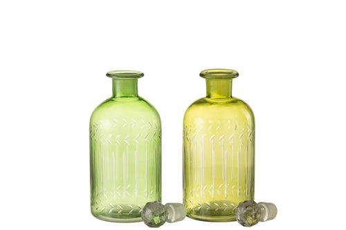J-Line karaf Bladeren - glas - groen - large - 2 stuks