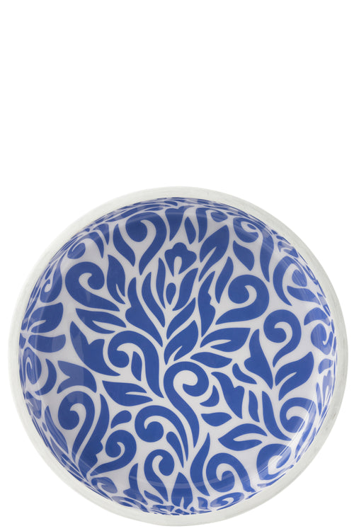 J-Line kom Bloemen - hout - blauw/wit
