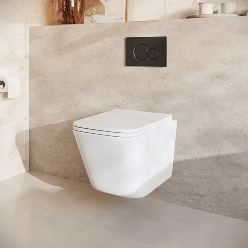 LOMAZOO hangtoiletset Linea - met inbouwreservoir & ronde drukplaat - vierkant - zwart / wit