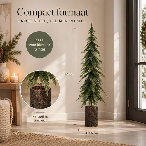 Mica Decorations Decoratieve Kerstboom Groen - Sfeervolle Kerstversiering met Fijne Takken - Kunstboom voor Woonkamer en Hal - Slank Ontwerp - H95 x