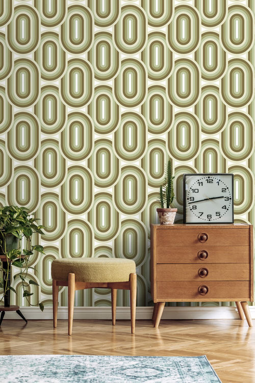 ESTAhome behang retro ornamenten olijfgroen - 53 cm x 10.05 m - 130984