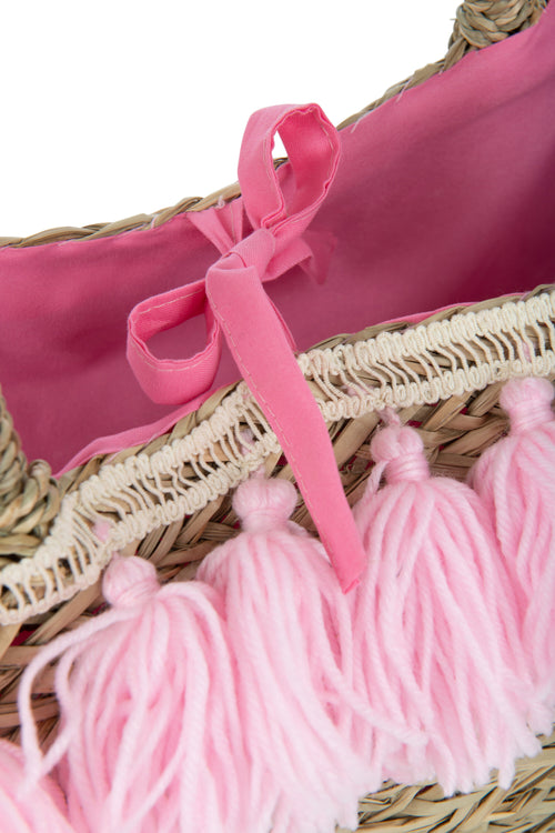 J-Line strandtas Kwasten - jute/textiel - naturel/roze - vtwonen shop
