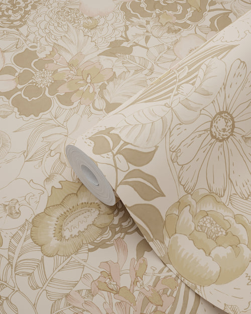 ESTAhome behang vintage bloemen lichtbruin en oudroze - 50 x 900 cm - 139764 - vtwonen shop