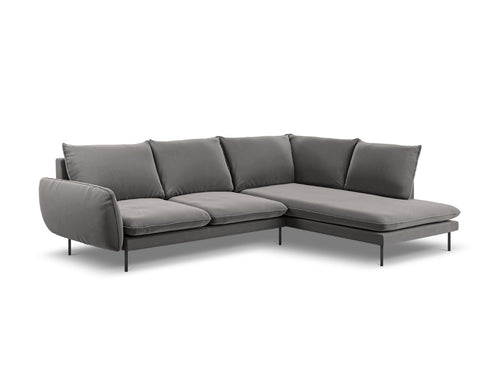 Cosmopolitan Design rechter hoekbank Vienna 6-zits, flueel, lichtgrijs - 185x275x95cm
