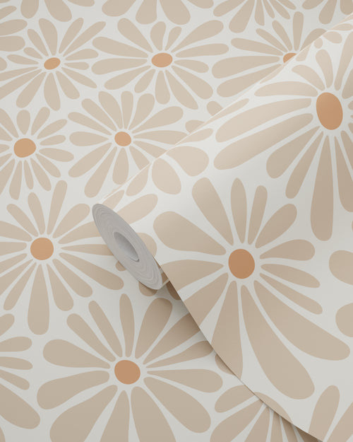 ESTAhome behang madeliefjes warm beige - 53 cm x 10.05 m - 131148 - vtwonen shop