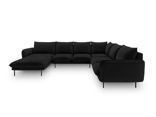Cosmopolitan Design Panoramische hoekbank rechts Vienna 7-zits, flueel, zwart - 235x330x95cm