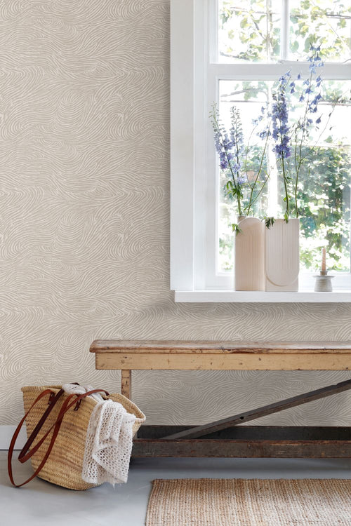 ESTAhome behang 3d golvende lijnen taupe - 53 cm x 10.05 m - 139661