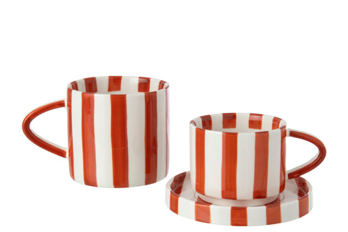 J-Line kopje - steengoed - cognac/wit - 4 stuks
