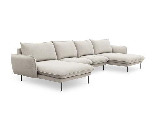 Cosmopolitan Design Panoramische bank Vienna 6-zits, structurele stof, lichtbeige - 170x350x95cm